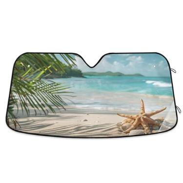 Imagem de SEHANY Para-brisa de carro de verão, mar, praia, para-sol para mulheres, pára-brisa frontal dobrável para carro, caminhão, SUV - Protetor de viseira de sol automotivo bloqueia os raios UV mantém seu