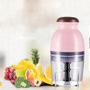 Imagem de Mini Processador de Alimentos Elétrico 4, 250W, 600ml, Rosa, Picador de Carne e Frutas, Lâminas de Aço Inoxidável, 23,5x11,6cm