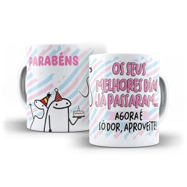 Imagem de Caneca Decorativa Parabéns Amiga, Porcelana, Design Listrado Pastel, Tema Aniversário com Bolo e Ilustração Fofa, 325ml (17913)
