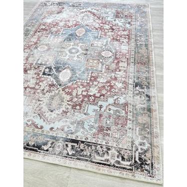 Imagem de Tapete persa moderno envelhecido, terracota, vintage, medalhão, geométrico, grande área, tapetes para sala de estar, quarto, banheiro, cozinha, casa (858 RM, 5 x 7 cm)