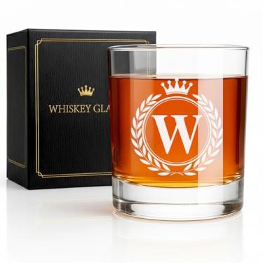 Imagem de Giftissimo Copos de uísque - Pedras presentes de vidro à moda antiga para homens, monograma A-Z 283 g copos de uísque personalizados, presentes de aniversário de Natal para homens ele pai pai marido