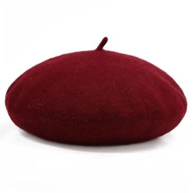 Imagem de Boina feminina clássica francesa – boina de lã preta elegante para festa romântica tema francês vestido chique (tamanho: P/M) (Claret)
