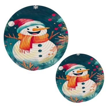Imagem de Wassud Conjunto de tripé Happy Snowman para pratos quentes, suportes redondos de algodão, almofadas quentes, porta-copos elegantes, decoração de cozinha e acessórios, 2 peças