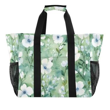 Imagem de Wassud Elegante bolsa de compras reutilizável de flores silvestres grande bolsa organizadora de lona impermeável para praia, piquenique, lavanderia, viagem