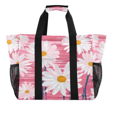 Imagem de Wassud Lindas margaridas brancas reutilizáveis sacolas de compras grande bolsa de lona impermeável organizador para praia, piquenique, lavanderia, viagem