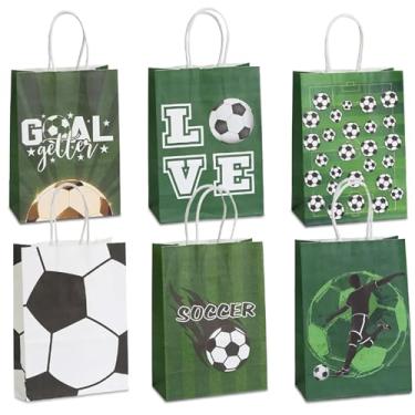 Imagem de piqiya 24 peças de sacos de papel de lembrancinha de festa de futebol, sacos de festa temáticos de futebol com alças, sacos de presente para crianças e adultos suprimentos de festa de aniversário