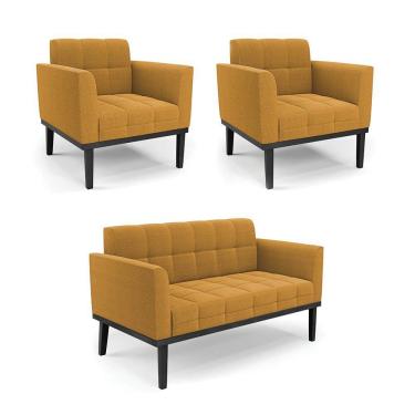 Imagem de Namoradeira 2 Poltronas Base Madeira Fixa Pto Elisa Bouclê D03 - D?rossi Cor Mostarda