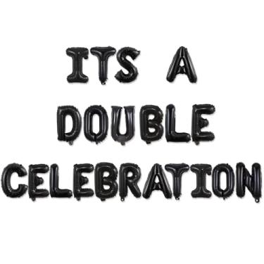 Imagem de Balterever It's a Double Celebration Banner Black Siblings Decorações de aniversário para gêmeos festa de aniversário de irmãos duplos suprimentos de aniversário
