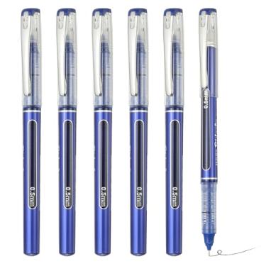 Imagem de PATIKIL Caneta esferográfica de tinta líquida azul, 6 peças de grande capacidade de secagem rápida de 0,5 mm canetas de ponta fina, para escritório, arte, artesanato, scrapbooks, escrita, desenho de