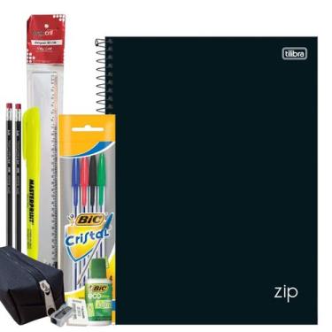 Imagem de Caderno 10 Matérias Capa Dura Preto Tilibra + Kit Escolar Universitári