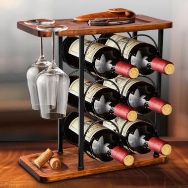 Imagem de Suporte 6 Garrafas Vinho Aço Mesa Bancada Adega Organizador, Suporte de Garrafa de Vinho para 6 Garrafas E 2 Suportes de Copos