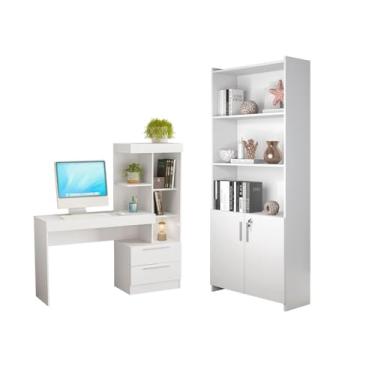 Imagem de Conjunto Para Escritório 2 Peças com Mesa e Armário Branco Notável Móveis