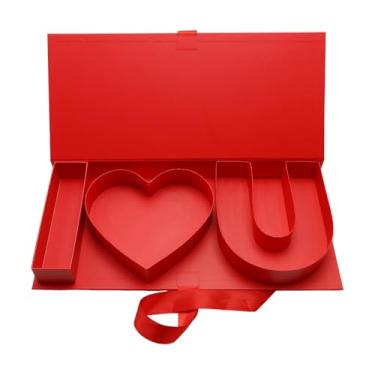 Imagem de ZIJRXQ Caixa decorativa vazia Dia das Mães caixa de papelão preenchível com letras florais doces presentes (amor vermelho)