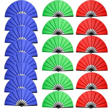 Imagem de ATTRACME Conjunto de 20 peças de leques dobráveis grandes para dança e pop, leques de mão de Kung Fu chinês para dança de linha para homens e mulheres - azul royal, verde, vermelho