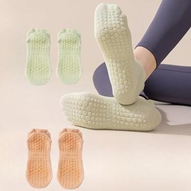 Imagem de 2 pares de meias femininas de Pilates – Meias antiderrapantes para ioga, barra, descalço, Rosa, verde, Medium