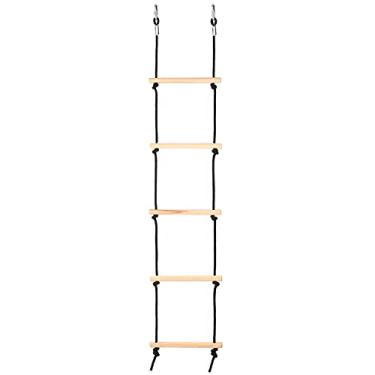 Imagem de Escada de Corda Balanço Madeira com 2 Ganchos para Jogo Obstáculos Playground Conjunto Brinquedos Suspensa