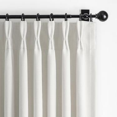 Imagem de Cortinas blecaute brancas bege pequenas para janela de cozinha, conjunto de 2 painéis de 113 cm de comprimento, cortina térmica plissada de linho de camada dupla à prova de som, cortinas decorativas