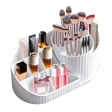 Imagem de Organizador de maquiagem com suporte de pincel rotativo, armazenamento de cosméticos para cômoda e banheiro e bancada para cuidados com a pele, estojo de exibição de cosméticos para batom, cuidados