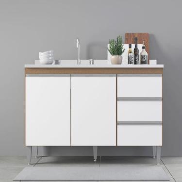 Imagem de Balcão para Pia de Cozinha Modulada Sabrina 120x88 Cm MDP Branco 0449 