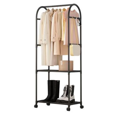 Imagem de Arara Guarda Roupas Estante 2 Prateleiras Carrinho Organizador Cabideiro Quarto Vestiario Sapateira