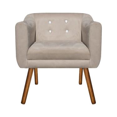 Imagem de Poltrona Sala Decorativa com Strass Julia Pé Palito Castanho Suede Bege M11- D'Rossi