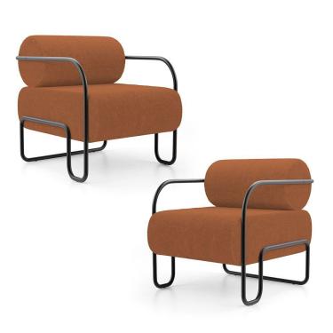 Imagem de Kit 02 Poltronas Decorativas Orgânica Living Miska Bouclê Terracota - Desk Design