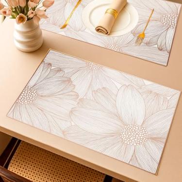 Imagem de Kit com 6 Jogos Americanos 45x30 cm em PVC, Antiderrapante, Resistente ao Calor e Fácil de Limpar, Ideal para Mesa Posta, Decoração, Refeições, Festas e Uso Diário na Cozinha (Branco e Bronze)