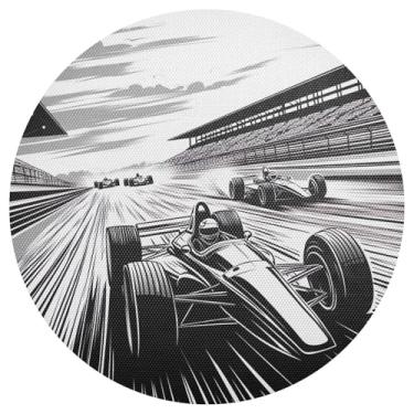 Imagem de Jogo americano de carro de corrida preto para cozinha, conjunto de 1 tapete lavável de 38 cm redondo de PVC para cozinha