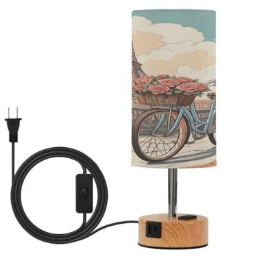 Imagem de Wassud Abajur de mesa de cabeceira vintage com toque de bicicleta com 3 temperaturas de cor, luminária de mesa moderna com forro de sombra para suporte noturno para sala de estar, quarto, escritório