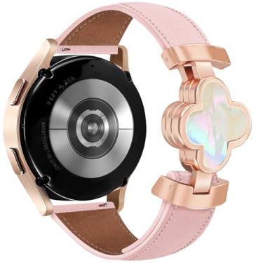 Imagem de MOINSPIRE Pulseira feminina de couro fina de 20 mm para relógio Lucky Clover compatível com Samsung Galaxy Watch 7/6/5/4/Active 2/4 6 Classic/5 Pro/FE de 40 mm, 42 mm, 43 mm, 44 mm, 45 mm, 46 mm e 47