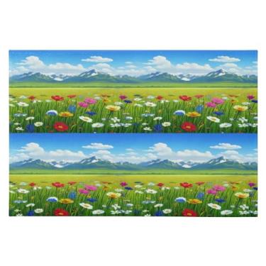 Imagem de Wassud Tapete de porta Wildflowers Blue Sky 61 x 89 cm, antiderrapante, lavável, com suporte de borracha, tapete macio e fofo para sala de estar, quarto, entrada, entrada