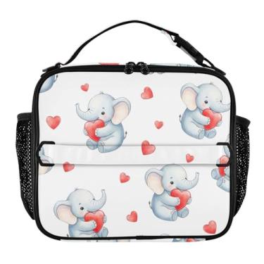Imagem de Joisal Lancheira branca com corações vermelhos fofos de elefantes para mulheres, meninas, lancheira masculina e infantil, lancheira para trabalho, bolsa térmica portátil para meninos
