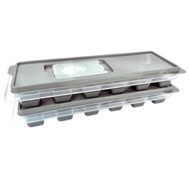 Imagem de Kit Com 02 Forminhas De Gelo Com Tampa Fácil De Encher E Fundo Em Silicone Livre De BPA Ideal Para Papinha De Bebê (Cinza)