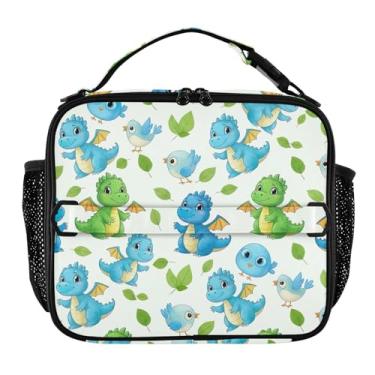 Imagem de Lancheira de desenho animado dragões azuis verdes pássaros para mulheres, lancheira personalizada para meninas, crianças, homens, lancheira para trabalho, estampa animal, bolsa térmica para meninos