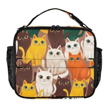 Imagem de Joisal Lancheira colorida de gatos branco amarelo para mulheres, meninas, lancheira com alça de ombro, lancheira masculina e infantil, para trabalho, adultos, bolsa térmica floral