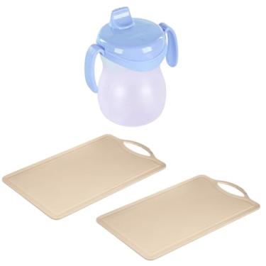 Imagem de Conjunto de 2 Tábua Bege Plástica de Corte para Alimentos + 1 Copo Infantil Atóxico de Plástico Azul 310ml