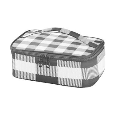 Imagem de Lancheira branca preta xadrez buffalo, portátil, pequena lancheira para mulheres com alça térmica