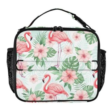 Imagem de Joisal Lancheira rosa flamingos flores folhas para mulheres, meninas, lancheira masculina e infantil, lancheira para trabalho, bolsa térmica para adultos