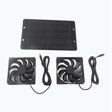 Imagem de Kit de ventilador de painel solar Extrator de ar duplo Equipamento de ventilação externa Potente 10W 800MA Ventilador de exaustão movido a energia solar para estufas Casas de
