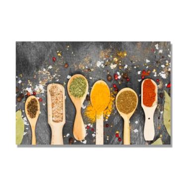 Imagem de Arte de parede em tela colorida para especiarias e colher de tempero | Decoração de cozinha vintage | Arte moderna para casa e sala de jantar. C08. 50 x 75 cm - 19,7 x 29,6 pol. Somente tela