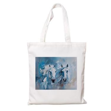 Imagem de Sacola para mulheres, bolsa de lona animal, bolsa moderna de algodão de cavalo para compras, trabalho, férias diárias, ótimo presente para amantes de animais, sacolas de compras de supermercado de