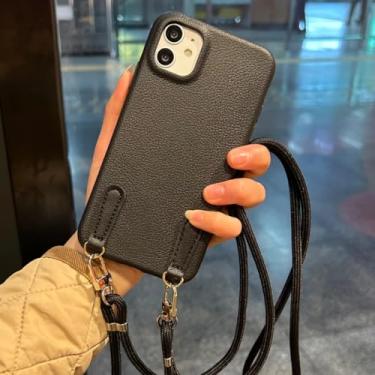 Imagem de IRTGFG Capa de silicone para iPhone 16 Plus, com alça transversal, cordão e cordão (para iPhone 16 Plus/preto)