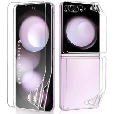 Imagem de [2 conjuntos] Protetor de tela flexível para Samsung Galaxy Z Flip 5, desbloqueio de impressão digital, alta sensibilidade, livre de bolhas, película protetora de TPU macio HD transparente para