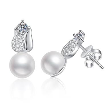 Imagem de Rostisla Brincos de pérola de diamante moissani cor D S925 pura prata doce rosa design de alta qualidade 0,2 quilates