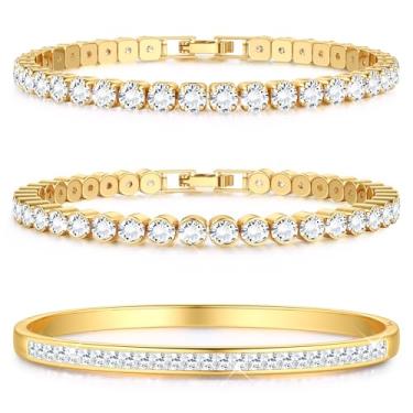 Imagem de YADOCA Conjunto de pulseiras de tênis femininas douradas, 6.5 Inches, Zircônia cúbica