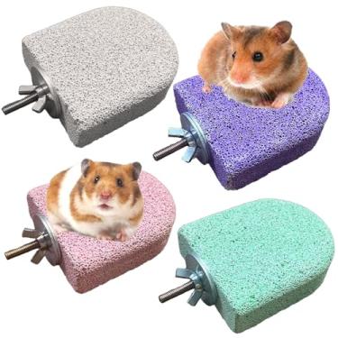 Imagem de kathson 4 peças de brinquedos para mastigar hamster, pedras de bloco de lava de porquinho-da-índia, pedras vulcânicas, pedras vulcânicas, pedras de chinchila, poleiro de rato, plataforma de escalada