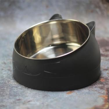 Imagem de Tigela de orelha de gato, prato angular para ração para animais de estimação com orelhas, alimentador durável de plástico/metal para gatos para comer facilmente (preto)
