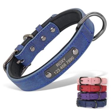 Imagem de MEMOPAW Coleira de cachorro personalizada com nome de animal de estimação e número de telefone azul rosa vermelho roxo colarful PP pequeno médio grande 4 tamanhos