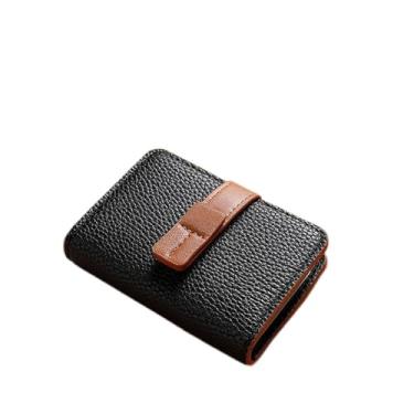 Imagem de Carteira feminina com porta-cartões de couro PU, mini estojo de cartão de crédito com vários compartimentos, organizador compacto de identidade para transporte diário, Preto, Retrô