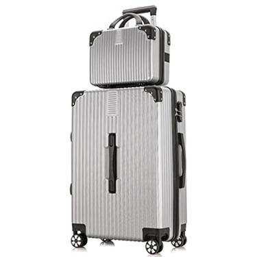 Imagem de Mala de duas peças silenciosas material ABS durável haste de liga grossa 20" embarque avião viagem diversão viagem negócios viagem preto 342149cm (prata 22)